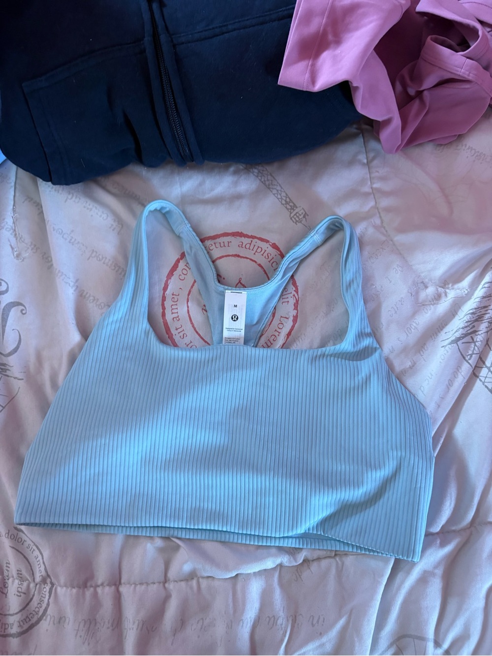 Light Blue Ribbed Racerback Sports Bra